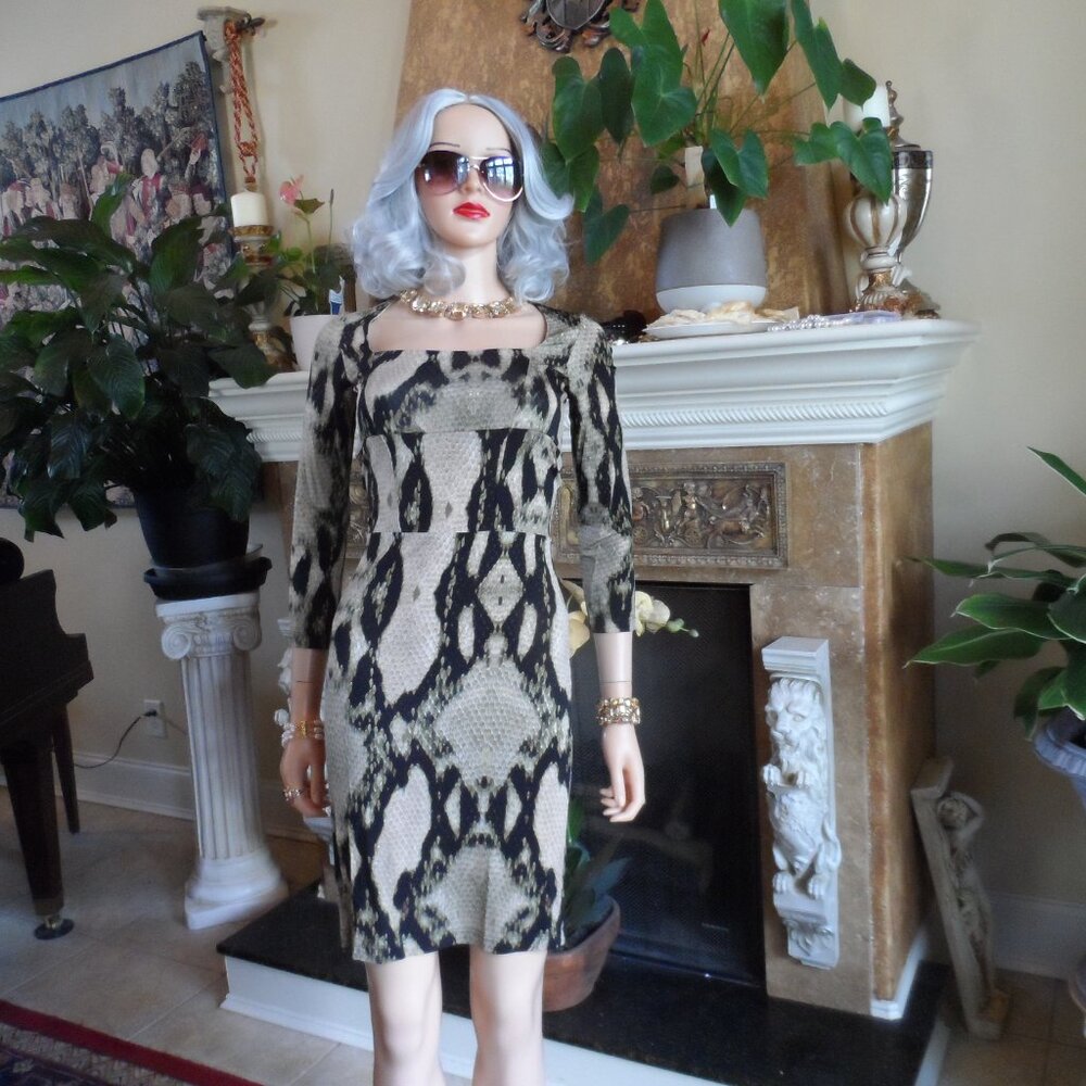 Roberto Cavalli Brown/Beige Python Print Sheath D… - image 2